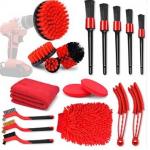18 Pcs Red Color Car Cleaning Brush Set PP Fiber Material for sale