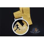 Cut Out Design Custom Award Medals , Personalised Medals With Yellow Ribbon