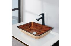 China Rectangular OEM Bathroom Wash Basins Bark Brown Handmade Tempered Glass Vessel Sink supplier