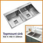 18 Gauge Topmount Stainless Steel Kitchen Sink Cabinet Double Bowl 91x45 for sale