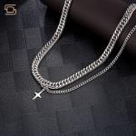 Hip Hop Cuban Link Chain Necklace Titanium Steel Cross Pendant Double Layer
