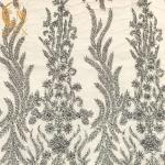 Grey Heavy Handmade Beaded Lace Fabric For Fashion Show Dresses for sale