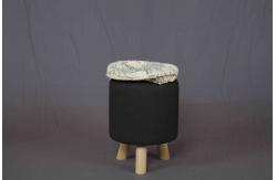 China Round Short Footstool Modern Wood Furniture With Removable Canvas Fabric Cover supplier