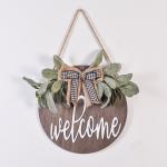 Brown Round Wooden Welcome Sign For Front Door , Wooden Crafts Supplies for sale