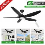 Black Modern Ceiling Fan With LED Light 5 ABS Blade Cooling Air
