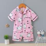 Lapel Pink Short Button Up Pyjamas Rabbit Pattern For 1-13 years old for sale