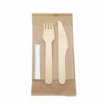 160 Mm Biodegradable Wooden Fork Spoon Napkin Toothpick With Wrapped Paper Package for sale