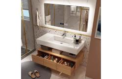 China 120cm-180cm Solid Wood Bathroom Vanity Artificial Stone Wash Basin Cabinet Set supplier