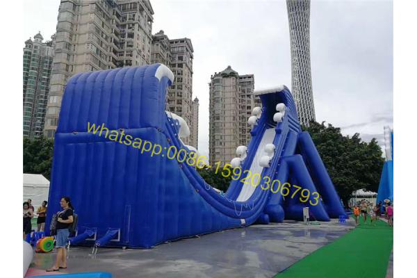 moon shape giant inflatable blue slide