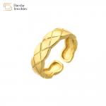 18k Real Gold Plated Wide Band Rings Couple Wavy Texture Adjustable