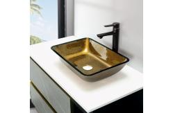 China Bathroom Rectangular Handmade Wash Basins Copper Gold Top Mount Vessel Sink supplier