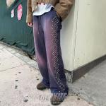 Custom Rhinestone Logo Joggers Heavyweight Cotton Baggy Sweatpants Mens Distressed Sun Faded Acid Wash Vintage Track Sweat Pants for sale