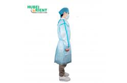 China Blue/White Waterproof Disposable PP PE Medical Isolation Gown With Blue Tape supplier