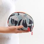 Flower Pattern Half Moon Shape Practical Wash Makeup Bag