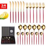 6 Person Tea Coffee Dessert Gold Stainless Flatware LFGB 24 Piece Gold Cutlery Set for sale