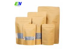 China In stock Eco Friendly Plain Stand Up Resealable Food Grade Brown kraft Paper Bags With Window supplier