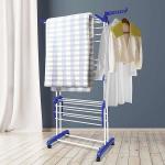 Stainless Steel 3 Tier Blue Folding Laundry Drying Rack With Two Side Wings for sale