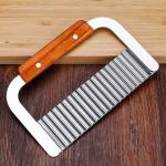 Wavy Crinkle Cutting Chopping Tools Stainless Steel Potato Slicer With Wooden Handle