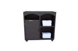 China Pool Accessories Rattan Storage Cabinet Wicker Poolside Towel Rack Cart Caddy supplier