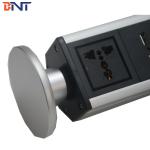 Compact Silver Pop Up Counter Outlet With Double USB Charger Interfaces