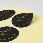 Black Round Matte Black Paper Sticker Labels With Gold Logo