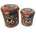 Modern Space Saving Metal Tin Cans With Fabric Storage Round Ottoman