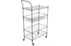 China Removable Tray 4 Tier Security Wire Rolling Cart For Restaurant Food Service supplier