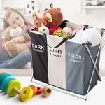 Three Bin Sortable Collapsible Laundry Hamper With Oxford Cloth Durable Eco Friendly for sale
