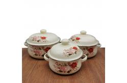 China Handmade Custom Enamel Casserole Pot White Enamel Coating Flower Decal Soup Stew Pot supplier