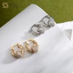 Gold Plated Rhinestone Hoop Earrings , Twist Diamond Ball Charm Pendant Earrings for sale