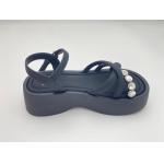 China Women black bottomed sandals with rhinestone genuine leather in summer for sale
