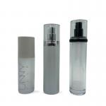 ABS Empty Skincare 50ml Airless Bottle Round / Straight Shoulder Metallized Surface for sale