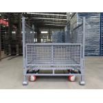 1000Kg White Foldable Wire Mesh Pallet Cage Warehouse Stillages Trolley With Wheels for sale