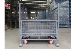 China 1000Kg White Foldable Wire Mesh Pallet Cage Warehouse Stillages Trolley With Wheels supplier