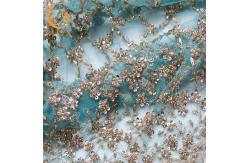 China Sequined Unique Lace Fabric 135cm Width 3D Embroidery For Wedding Gown supplier