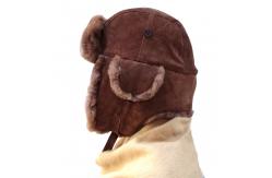 China Unisex Top Layer Suede Winter Bomber Hats , Fur Trim Shearling Aviator Hat supplier