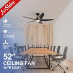 Black LED Ceiling Fan With Dimmable Light 5 Plastic Blades Remote Control for sale