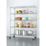 5 Tier Silver Rolling Storage Rack 20mm Wire Gap / Kitchen Wire Shelving Unit for sale