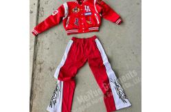 China Chenille Embroidery Nylon Bomber Jacket Tracksuit Flared Sweatpants And Jacket Set supplier