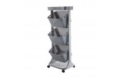 China Beige 3 Tier Tall Rolling Laundry Cart With 3 Removable Hamper supplier