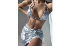 China Special Fabric Three Piece Swimwear Drawstring Backless 3 Piece Bathing Suit supplier
