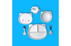 China Customized Sizes Cartoon Kitten Shape Baby Silicone Feeding Set Bpa Free supplier