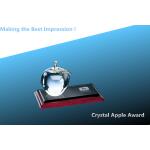 crystal apple trophy/crystal awards/blank base with crystal apple/3D apple paperweight for sale