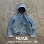 Customizable Blank Zip Up Plain Hoodies Hooded Distressed Denim Jacket 500gsm for sale