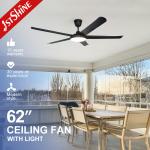 62 Inch Black Plastic Modern LED Ceiling Fan Blade Dc Motor 3 Color 52.4W for sale