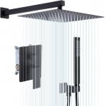 Black cUPC UPC Bathroom Waterfall Shower Head 12 inch 3 Way Shower Column Ceiling System Mixer Rainfall Shower Head for sale