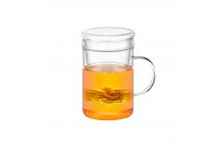 China 14oz / 420ml Glass Tea Infuser Cup With Lid Durable Loose Leaf Tea Mug supplier