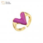 Glossy Enamel 18K Gold Plated V Letter Ring Adjustable Open Resizable