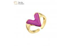 China Glossy Enamel 18K Gold Plated V Letter Ring Adjustable Open Resizable supplier