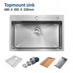 Topmount Stainless Steel Kitchen Sink Brushed Single Bowl 18 Gauge 68x45 for sale